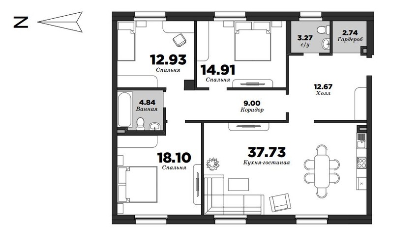 NEVA HAUS, 3 bedrooms, 116.19 m² | planning of elite apartments in St. Petersburg | М16